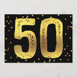 Invitación 50.ª fiesta de cumpleaños Relieve metalizado dorad