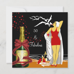Invitación 50.ª Fiesta de Cumpleaños Retro Diva Art Deco Negr