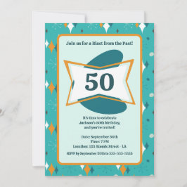 Invitación 50.ª Fiesta de Cumpleaños Retro Mid Century Cualqu