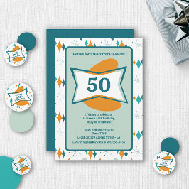 Invitación 50.ª Fiesta de Cumpleaños Retro Mid Century Cualqu