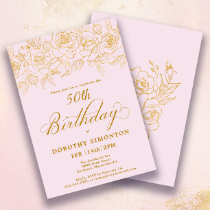 Invitación 50.ª fiesta de cumpleaños Rosa de oro Floral Rubor