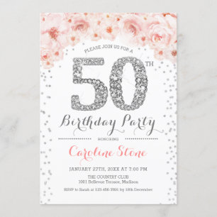 Invitación 50.ª fiesta de cumpleaños - Rosa Plata Blanca