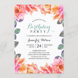 Invitación 50.ª fiesta de cumpleaños Rosas de acuarela elegan