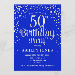 Invitación 50.ª fiesta de cumpleaños - Royal Blue & Silver