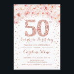 Invitación 50.ª fiesta de cumpleaños sorpresa - Oro rosa blan<br><div class="desc">50.ª Invitación a la fiesta de cumpleaños. Elegante diseño en rosa falso purpurina dorado y blanco. Presentan rosas rosas rosas color agua,  confeti y diamantes. Perfecto para una celebración de glam.</div>