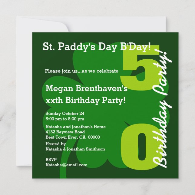 Invitación 50.ª fiesta de cumpleaños ST PATRICK Shamrock A03A (Anverso)
