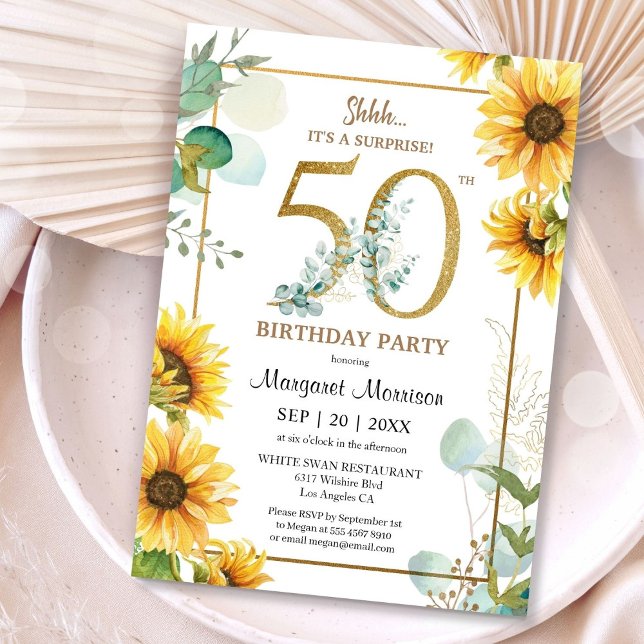 Invitación 50.ª fiesta de cumpleaños Sunflowers Elegante Flor (Subido por el creador)