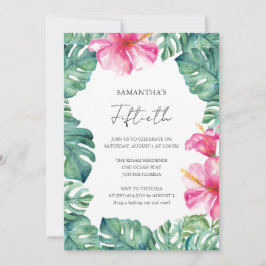Invitación 50.ª Fiesta de Cumpleaños Tema Hawai Luau