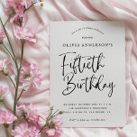 Invitación 50.ª fiesta de cumpleaños | Tipografía en blanco y<br><div class="desc">Este diseño simple pero siempre tan elegante presenta tipografía moderna en blanco y negro y las palabras "Cincuenta Cumpleaños" en escritura caligráfica. Las invitaciones se invitan a un sutil y repitiendo un patrón Art Deco en gris cromático y negro. La sofisticación y la elegancia, estas invitaciones de 50 años marcarán...</div>