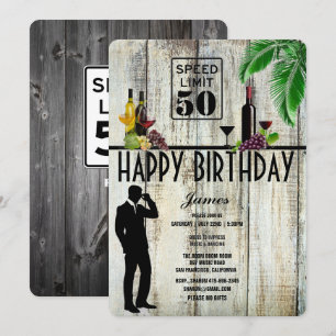 Invitación 50.ª Fiesta de Cumpleaños, Vino, Cócteles, Palmas