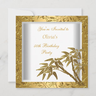 Invitación 50.ª fiesta de cumpleaños White Gold Bambú Floral 