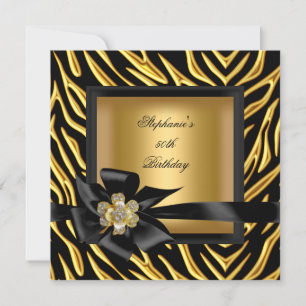 Invitación 50.ª fiesta de cumpleaños Zebra Gold Black Bow