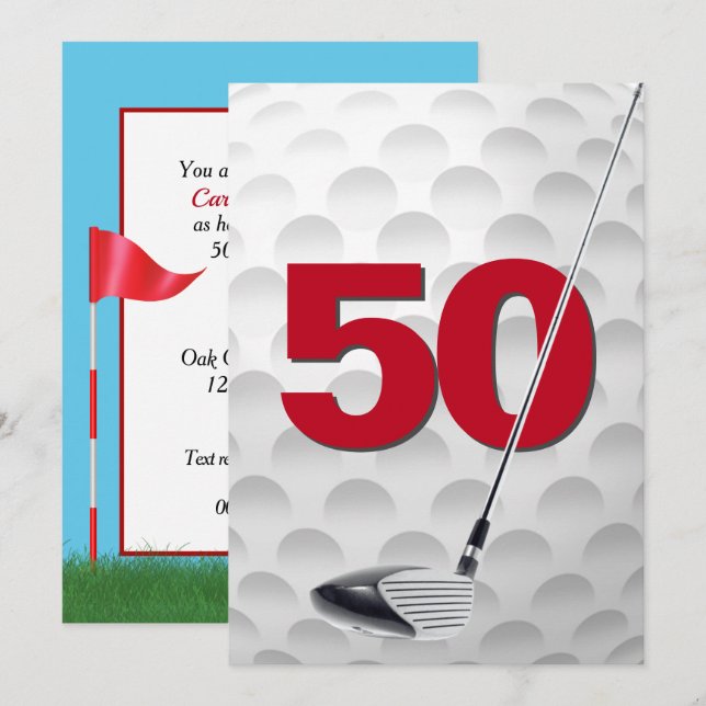 Invitación 50.ª Fiesta Temática de Golf de Cumpleaños (Anverso / Reverso)