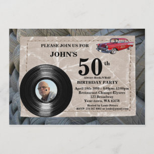 Invitación 50.ª foto del cumpleaños, cualquier edad, coche de