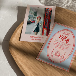 Invitación 50.ª Foto Pintada A Mano Quirky Marco Pink Cumplea