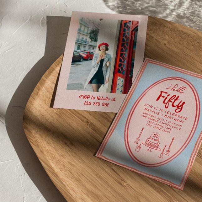 Invitación 50.ª Foto Pintada A Mano Quirky Marco Pink Cumplea (Subido por el creador)