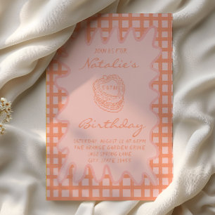 Invitación 50.ª Mano de Peach Dibujo Marco ondulado Cumpleaño