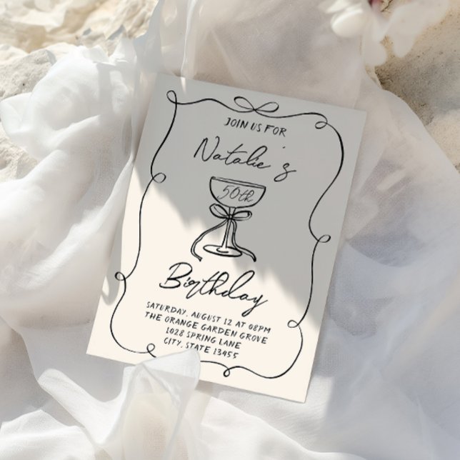 Invitación 50.ª Mano Derramada Martini Black & White Bow Cump (Subido por el creador)