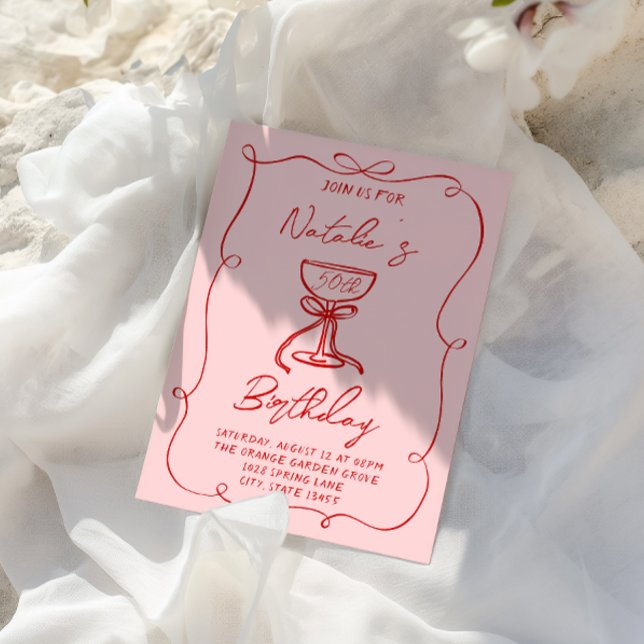 Invitación 50.ª Mano Dibujada Red Bow Martini Cincuenta Cumpl (Subido por el creador)