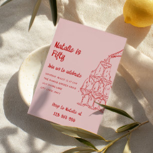 Invitación 50.ª Mano Dibujó La Torre De Champagne Cincuenta A