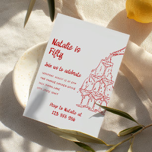 Invitación 50.ª Mano Dibujó La Torre De Champagne Cincuenta A