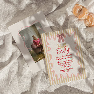 Invitación 50.ª Mano Pintada Bow Hello Fifty Photo Birthday