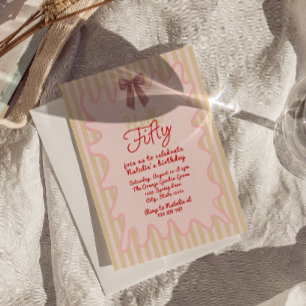 Invitación 50.ª Mano Rosa Pintada Bow Hola Cincuenta Cumpleañ