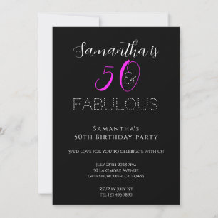 Invitación 50.ª Moda de cumpleaños Fiesta negro rosado calien