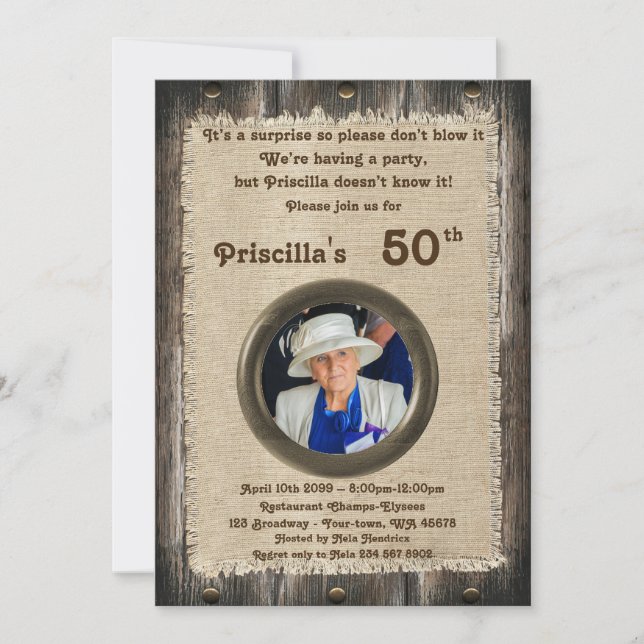 Invitación 50.ª mujer de fiesta de cumpleaños, cualquier edad (Anverso)