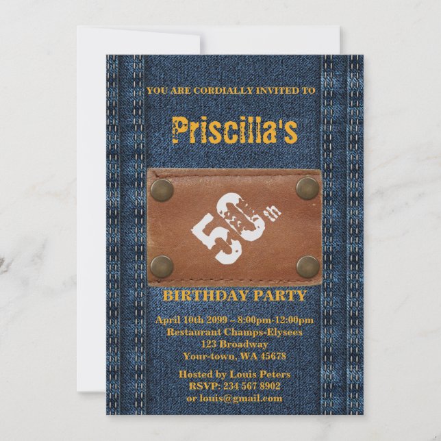Invitación 50.ª mujer de fiesta de cumpleaños, cualquier edad (Anverso)