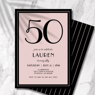 Invitación 50.ª natalidad Moderno Mínimo Rosa Negro Femenino