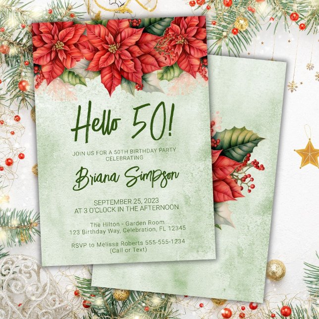 Invitación 50.ª Navidad del partido de cumpleaños Poinsettia  (Subido por el creador)