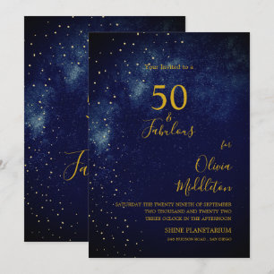 Invitación 50.ª Noche de Cumpleaños Sky Astral Gold Stars Blu