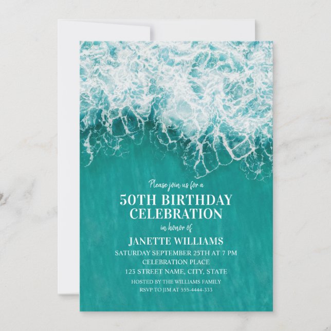 Invitación 50.ª ola de playa de cumpleaños océano acuático tu (Anverso)