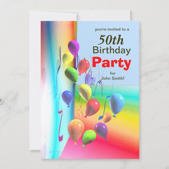 Invitación 50.ª Pared de globos de la fiesta de cumpleaños (Anverso)