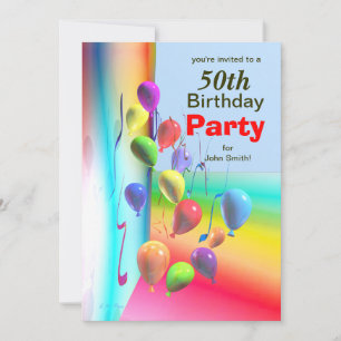 Invitación 50.ª Pared de globos de la fiesta de cumpleaños