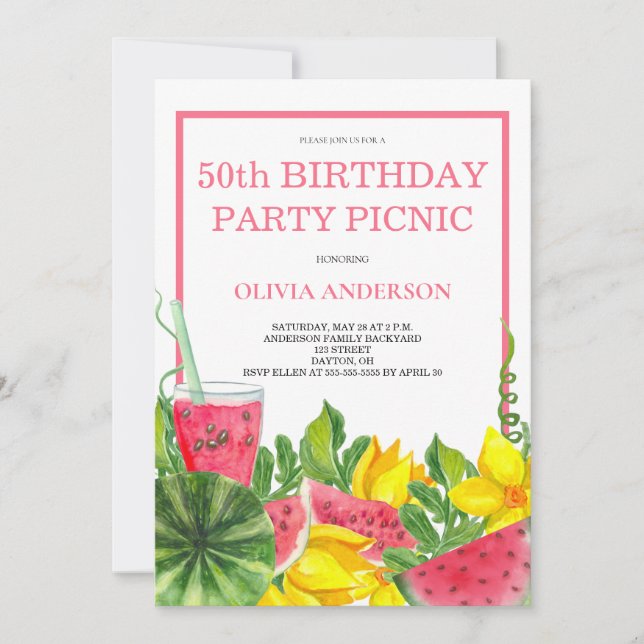Invitación 50.ª sandía de la fiesta de cumpleaños (Anverso)