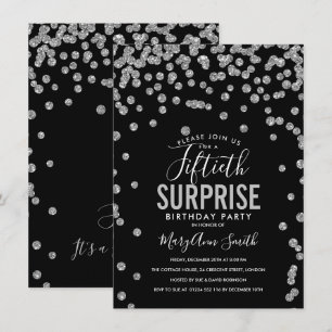 Invitación 50.ª sorpresa Cumpleaños Plata Negro