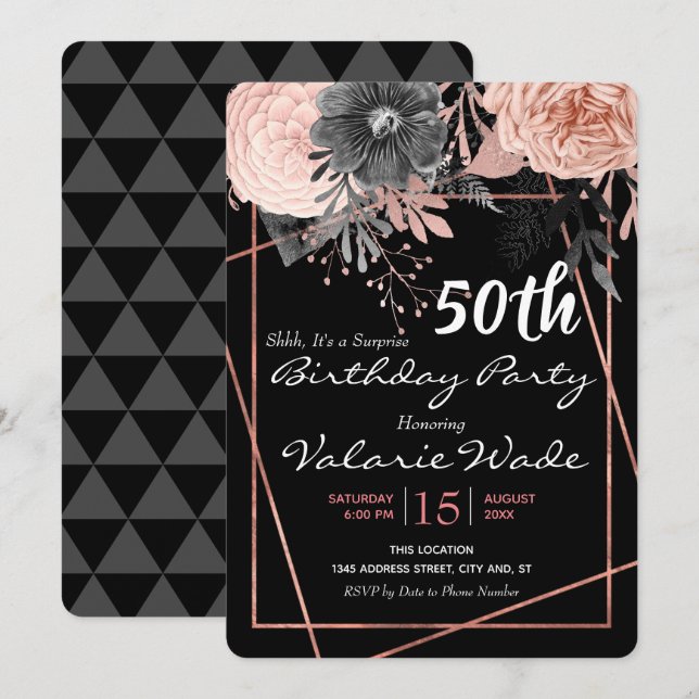 Invitación 50.ª sorpresa Rosas rosas rosadas de la fiesta de  (Anverso / Reverso)