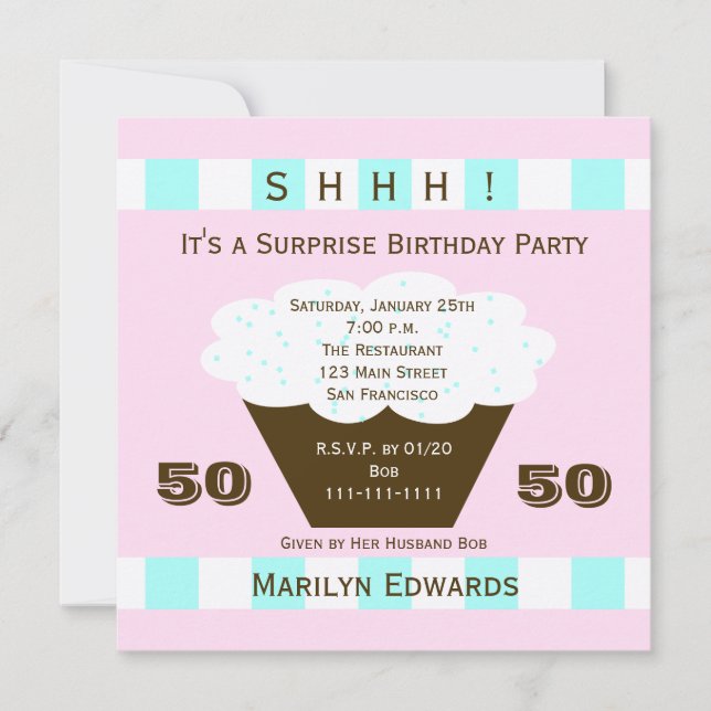 Invitación 50.ª sorpresiva fiesta de cumpleaños (Anverso)
