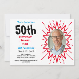 Invitación 50.ª tipografía azul y roja