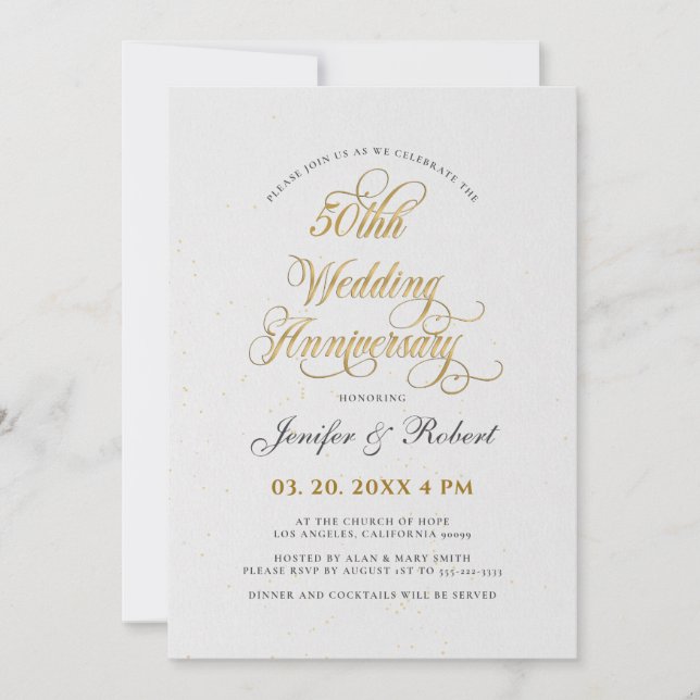 Invitación 50.ª tipografía de oro de aniversario Boda (Anverso)