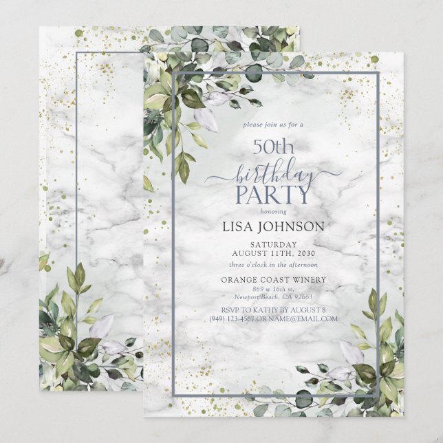 Invitación 50.ª vegetación de eucaliptos azules de cumpleaños (Anverso / Reverso)