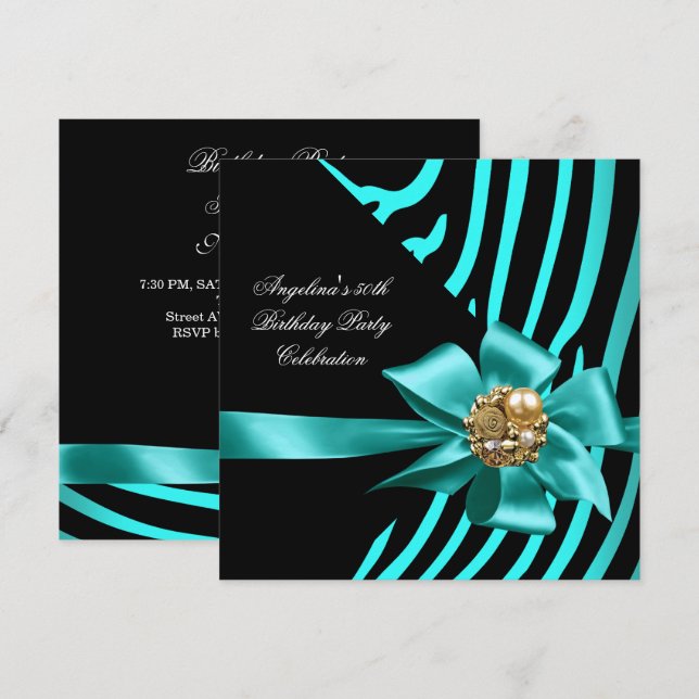 Invitación 50.ª Verde azulada Fiesta de cumpleaños elegante d (Anverso / Reverso)