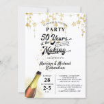 Invitación 50.º Aniversario Boda<br><div class="desc">Pon el corcho para un fiesta de aniversario boda 50 AÑOS EN EL HECHO con estas invitaciones presentando un diseño de título de tipografía retro que incorpora su año boda dentro del diseño. Negro y dorado con gaviotas de estrella dorada. Póngase en contacto con el diseñador a través de Zazzle...</div>