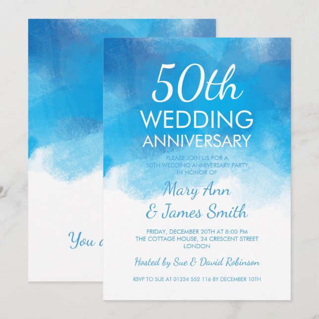 Invitación 50.º aniversario Boda Agua Azul de verano (Anverso / Reverso)