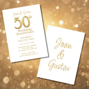 Invitación 50.º aniversario Boda blanco y oro
