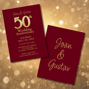 Invitación 50.º aniversario Boda Borgoña y Oro