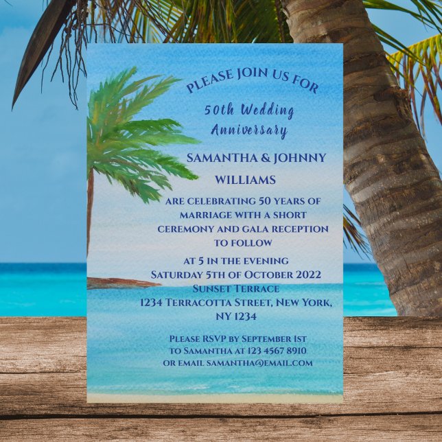 Invitación 50.º Aniversario Boda Costa de Playa Tropical (Subido por el creador)