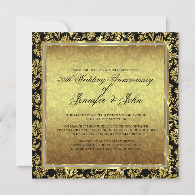Invitación 50.º Aniversario Boda Damscos de Oro y Negro (Anverso)